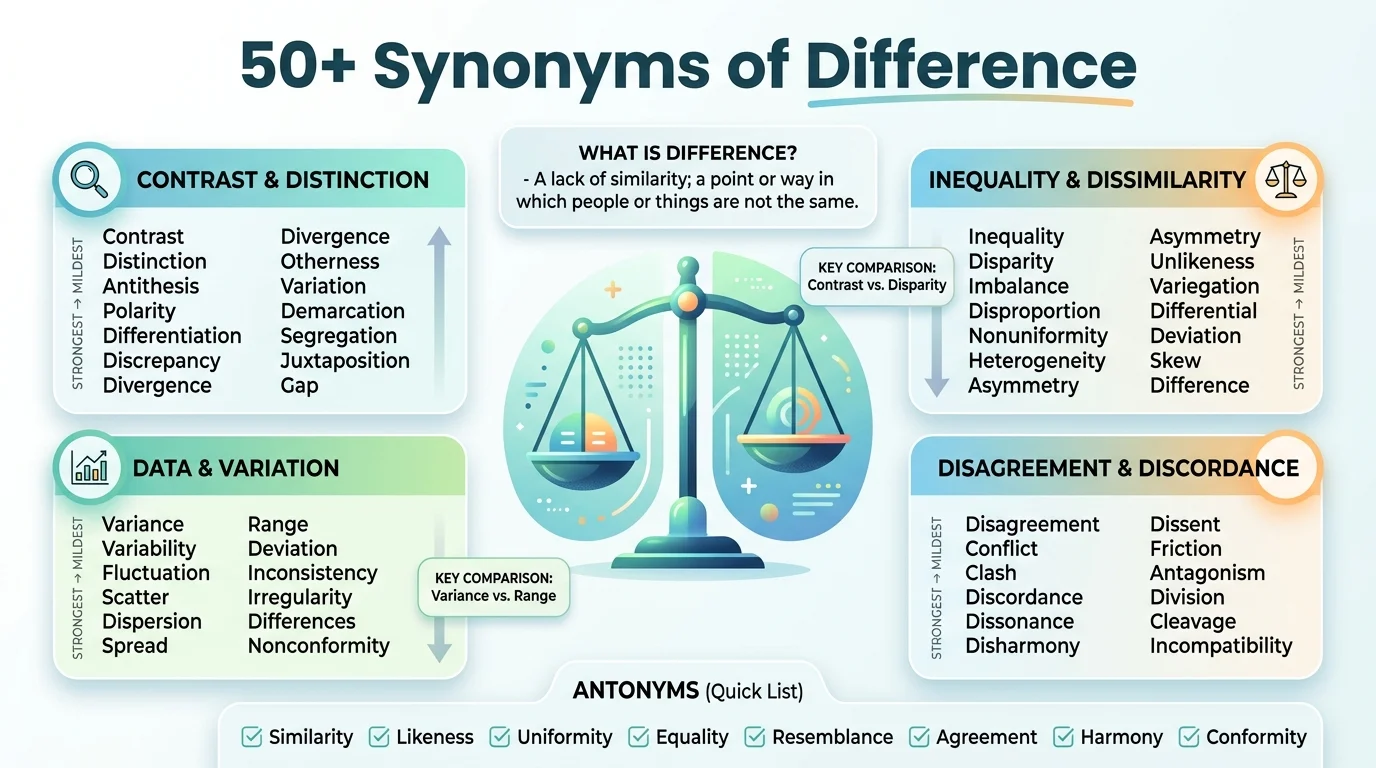 50+ Synonyms of Difference: Meanings, Uses, Examples, and Best
